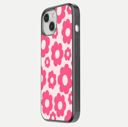 Blush Flower Pop iPhone 13 Mini glass phone case side profile view focusing on clean edges and seamless floral wrap