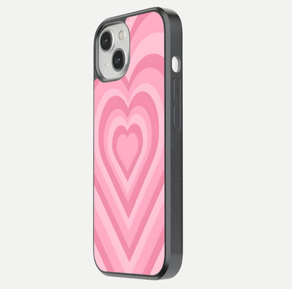 Blush Heart Waves iPhone 13 Mini glass phone case side profile view focusing on smooth edges and elegant wrap
