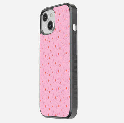Cosmic Pink Sparkle iPhone 13 Mini glass phone case side profile view focusing on sleek edges and seamless wrap