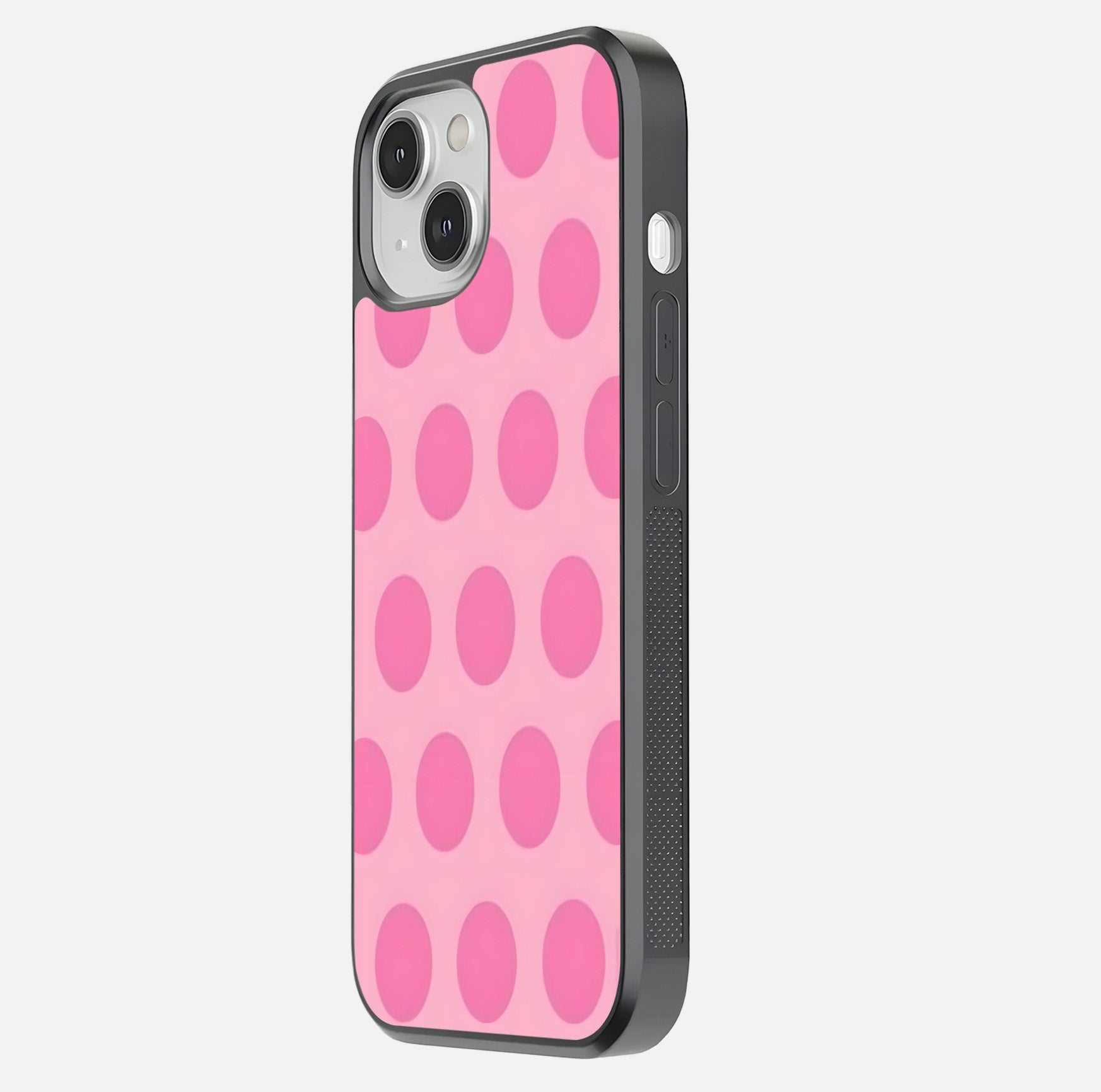 Sweet Dot Dreams iPhone 13 Mini glass phone case side profile view focusing on sleek edges and seamless wrap