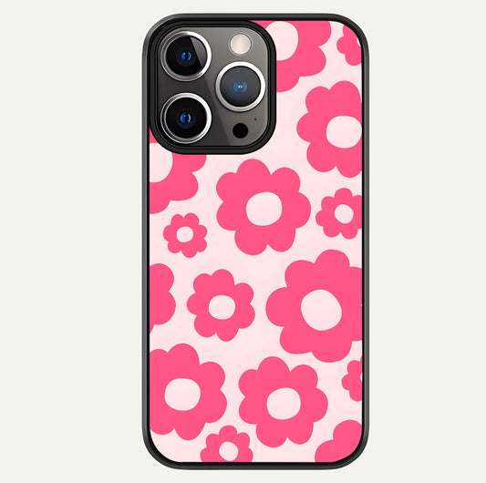 Blush Flower Pop iPhone 13 Pro glass phone case front view featuring playful blush floral artwork with glossy finish