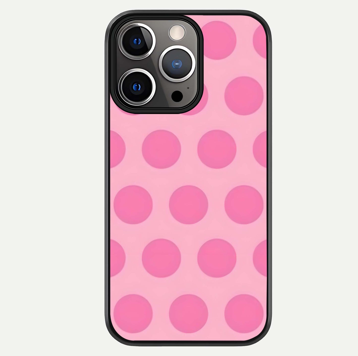 Sweet Dot Dreams iPhone 13 Pro glass phone case front view showcasing playful dot patterns with dreamy aesthetic