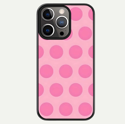 Sweet Dot Dreams iPhone 13 Pro glass phone case front view showcasing playful dot patterns with dreamy aesthetic