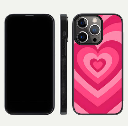 Layered Love Hearts iPhone 13 Pro glass phone case front and side layout view displaying slim profile and full heart design