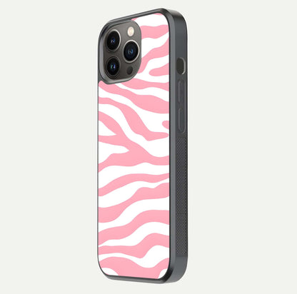 Blush Zebra Flow iPhone 13 Pro glass phone case side profile view focusing on sleek frame and seamless wrap