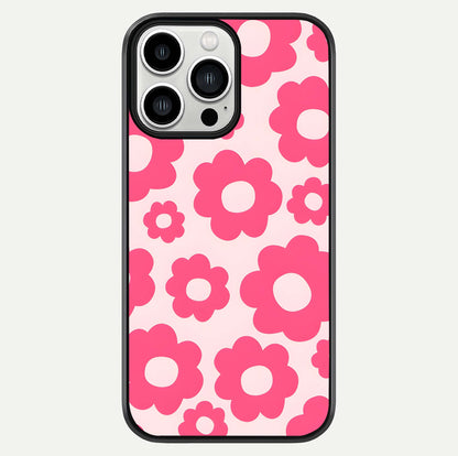 Blush Flower Pop iPhone 13 Pro Max glass phone case front view featuring playful blush floral artwork with glossy finish