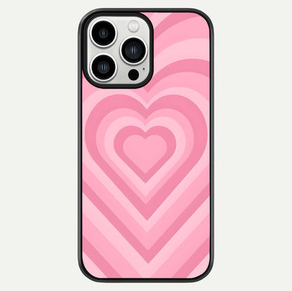 Blush Heart Waves iPhone 13 Pro Max glass phone case front view showcasing flowing heart wave patterns in soft blush tones