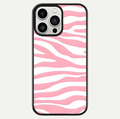 Blush Zebra Flow iPhone 13 Pro Max glass phone case front view featuring modern zebra flow pattern in blush tones