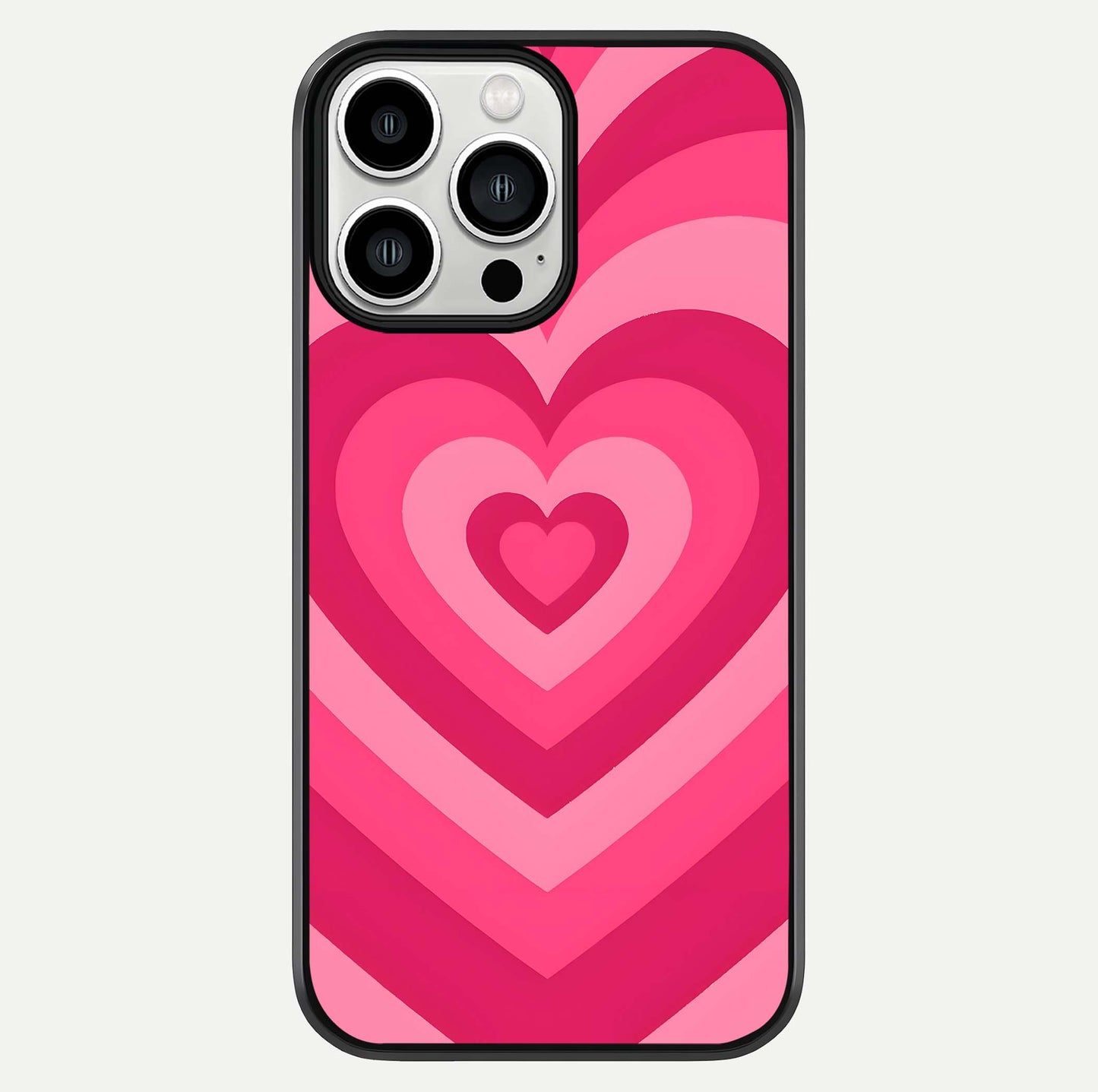 Layered Love Hearts iPhone 13 Pro Max glass phone case front view showcasing layered heart patterns with romantic aesthetic