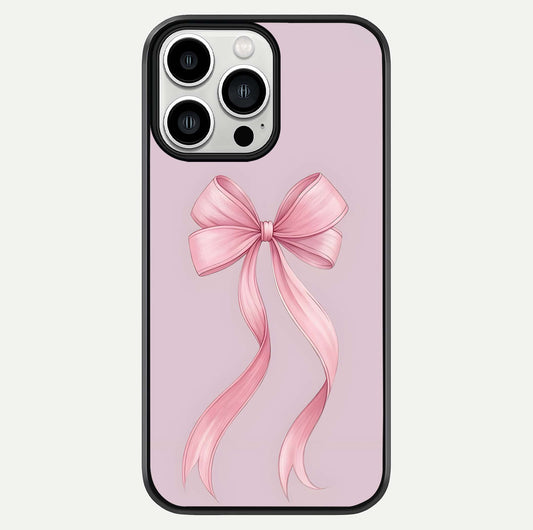 Soft Blush Bow iPhone 13 Pro Max glass phone case front view showcasing soft blush tones with elegant bow design