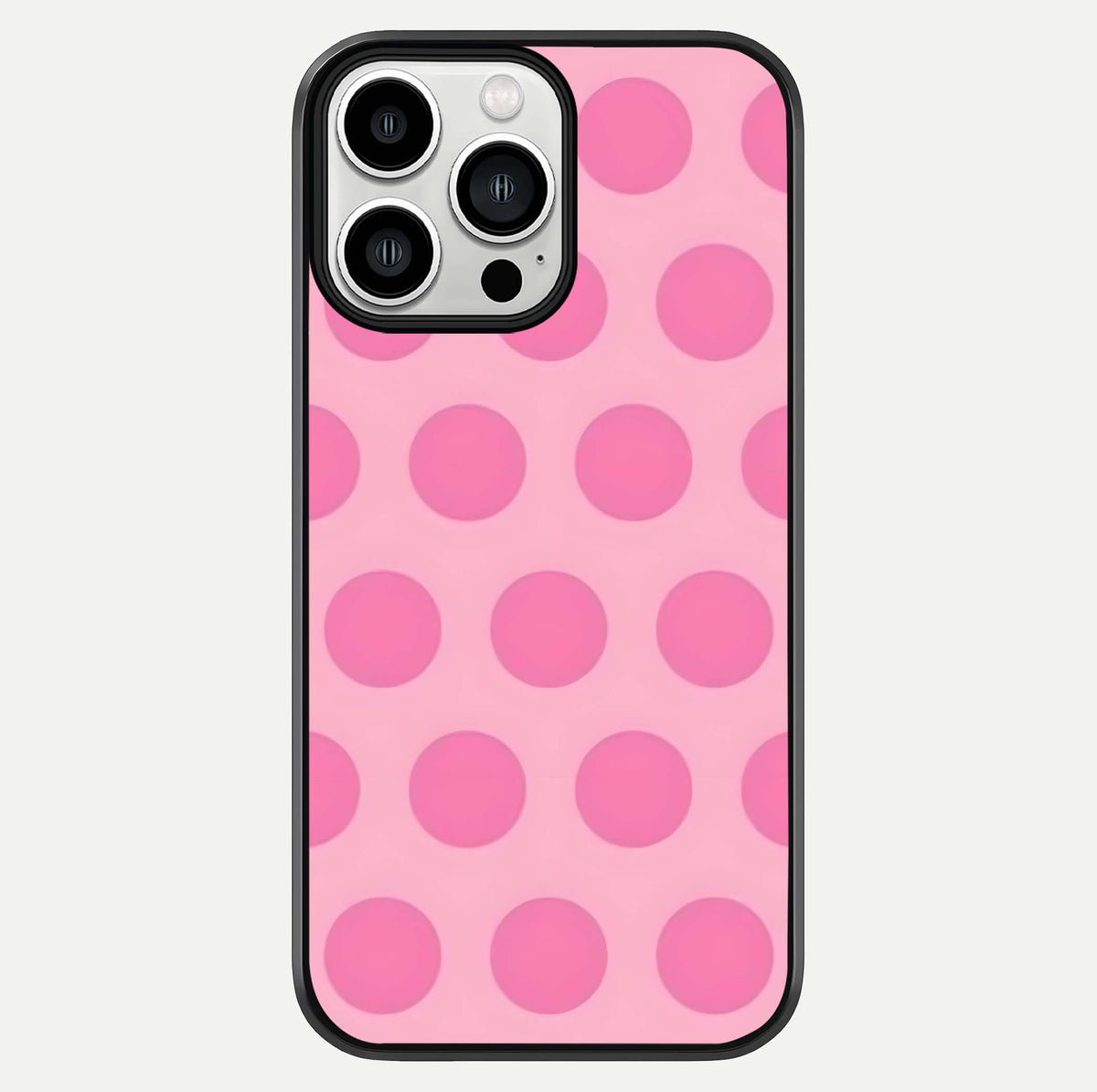 Sweet Dot Dreams iPhone 13 Pro Max glass phone case front view showcasing playful dot patterns with dreamy aesthetic