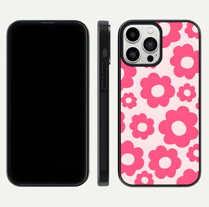 Blush Flower Pop iPhone 13 Pro Max glass phone case front and side layout view showing slim profile and full floral coverage