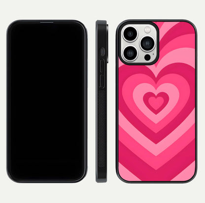 Layered Love Hearts iPhone 13 Pro Max glass phone case front and side layout view displaying slim profile and full heart design