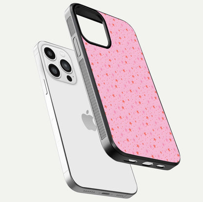 Cosmic Pink Sparkle iPhone 13 Pro Max glass phone case floating view emphasizing premium glass surface and glittering details