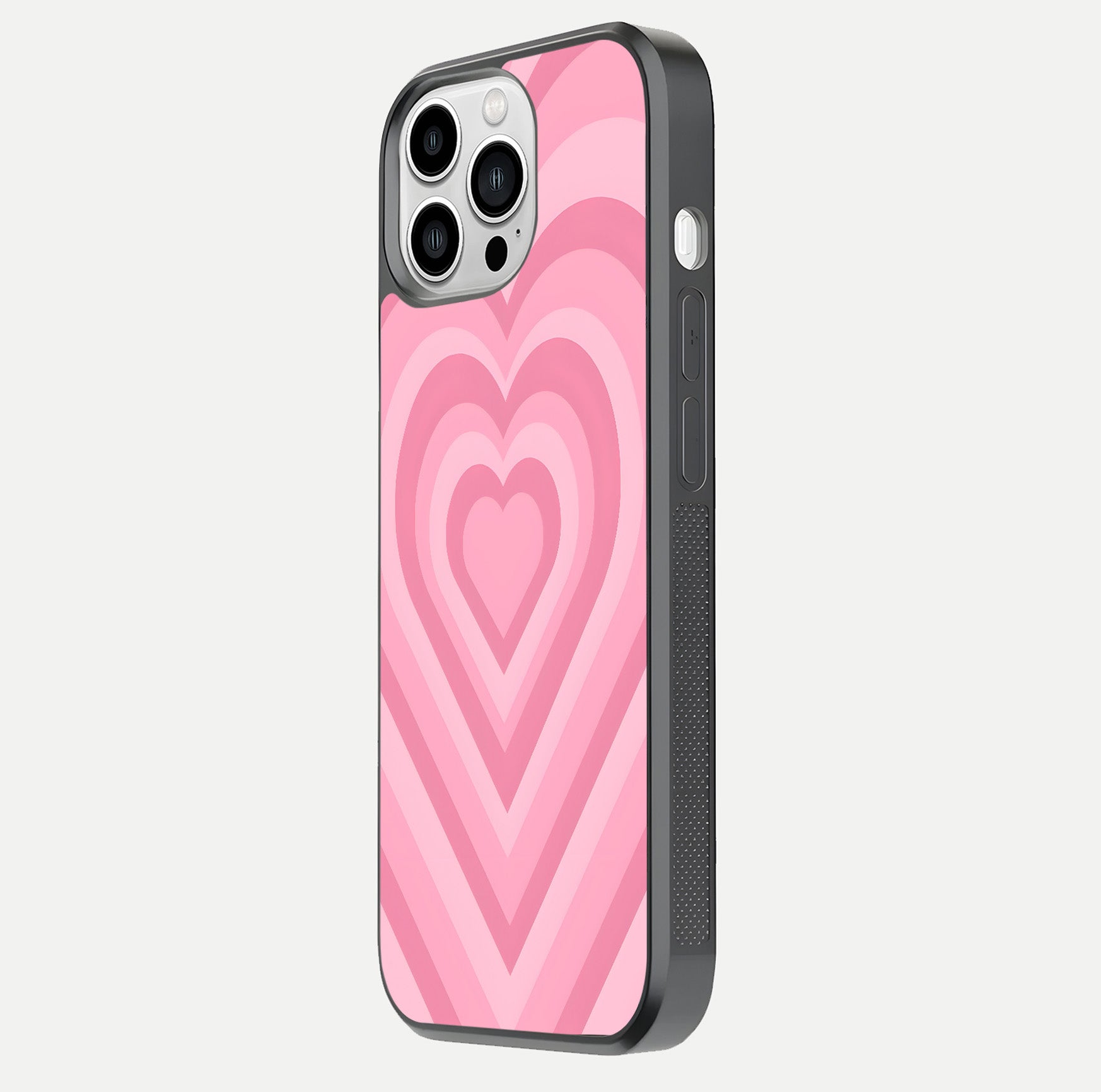 Blush Heart Waves iPhone 13 Pro Max glass phone case side profile view focusing on smooth edges and elegant wrap
