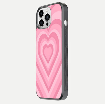 Blush Heart Waves iPhone 13 Pro Max glass phone case side profile view focusing on smooth edges and elegant wrap
