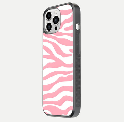 Blush Zebra Flow iPhone 13 Pro Max glass phone case side profile view focusing on sleek frame and seamless wrap