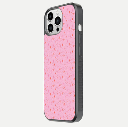 Cosmic Pink Sparkle iPhone 13 Pro Max glass phone case side profile view focusing on sleek edges and seamless wrap