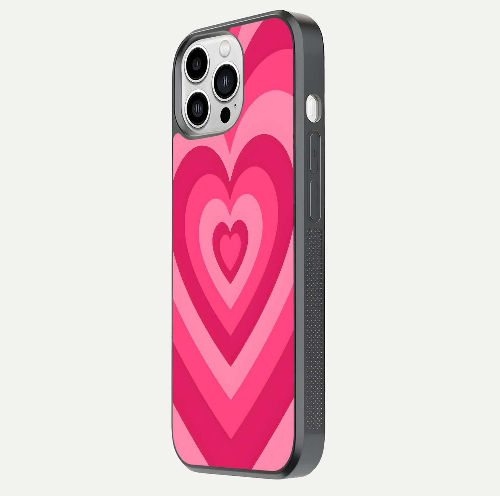 Layered Love Hearts iPhone 13 Pro Max glass phone case side profile view focusing on sleek edges and seamless wrap