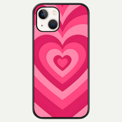 Layered Love Hearts iPhone 14 glass phone case front view showcasing layered heart patterns with romantic aesthetic