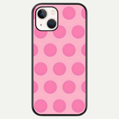 Sweet Dot Dreams iPhone 14 glass phone case front view showcasing playful dot patterns with dreamy aesthetic