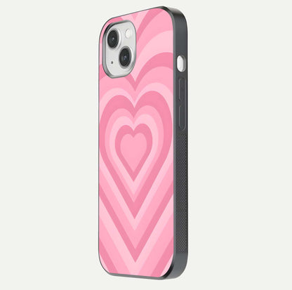 Blush Heart Waves iPhone 14 glass phone case side profile view focusing on smooth edges and elegant wrap
