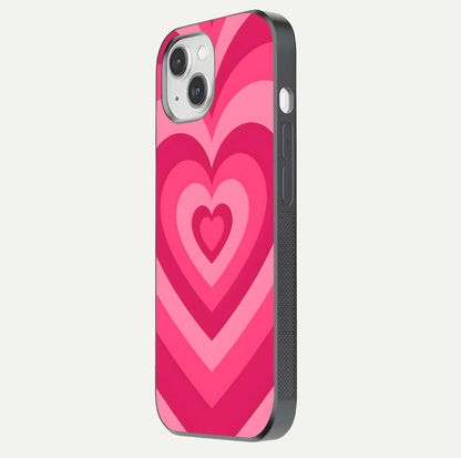 Layered Love Hearts iPhone 14 glass phone case side profile view focusing on sleek edges and seamless wrap