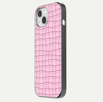 Soft Grid Bliss iPhone 14 glass phone case side profile view focusing on sleek edges and seamless wrap