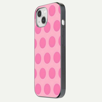 Sweet Dot Dreams iPhone 14 glass phone case side profile view focusing on sleek edges and seamless wrap