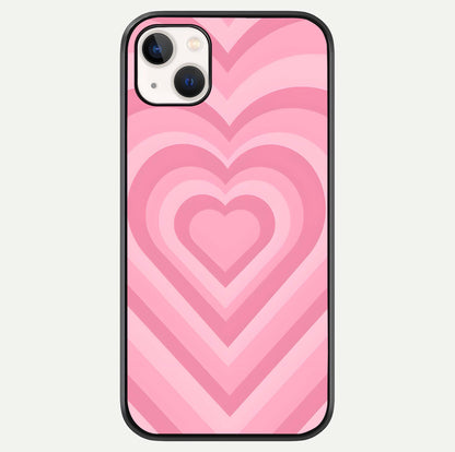 Blush Zebra Flow iPhone 14 Plus glass phone case front view featuring modern zebra flow pattern in blush tones
