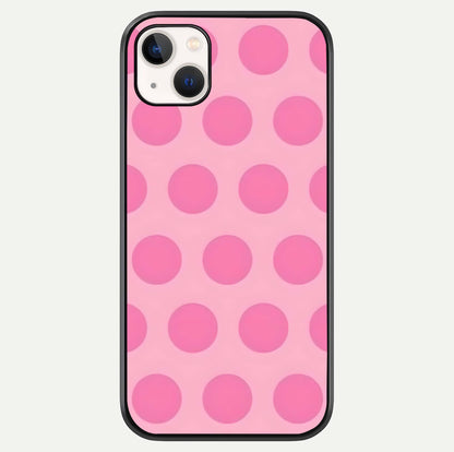 Sweet Dot Dreams iPhone 14 Plus glass phone case front view showcasing playful dot patterns with dreamy aesthetic