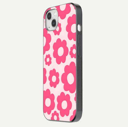 Blush Flower Pop iPhone 14 Plus glass phone case side profile view focusing on clean edges and seamless floral wrap