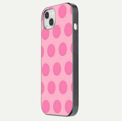 Sweet Dot Dreams iPhone 14 Plus glass phone case side profile view focusing on sleek edges and seamless wrap