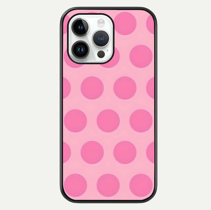 Sweet Dot Dreams iPhone 14 Pro glass phone case front view showcasing playful dot patterns with dreamy aesthetic