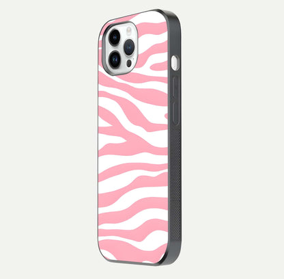 Blush Zebra Flow iPhone 14 Pro glass phone case side profile view focusing on sleek frame and seamless wrap