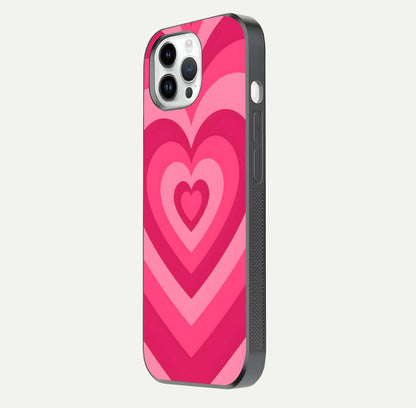 Layered Love Hearts iPhone 14 Pro glass phone case side profile view focusing on sleek edges and seamless wrap