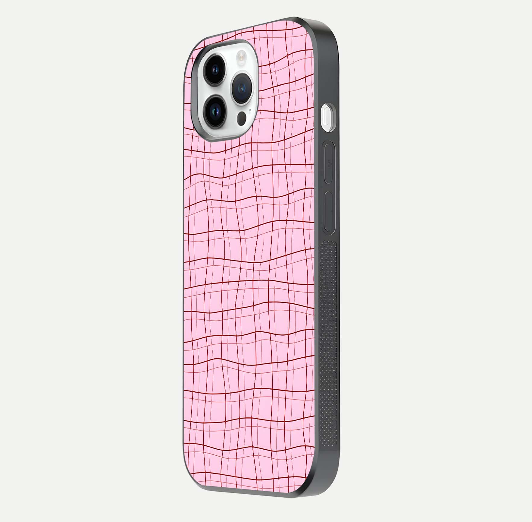 Soft Grid Bliss iPhone 14 Pro glass phone case side profile view focusing on sleek edges and seamless wrap