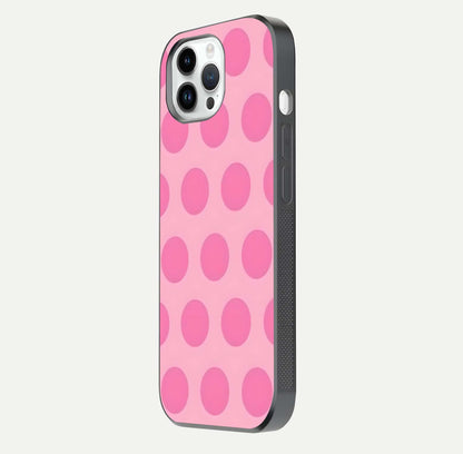 Sweet Dot Dreams iPhone 14 Pro glass phone case side profile view focusing on sleek edges and seamless wrap