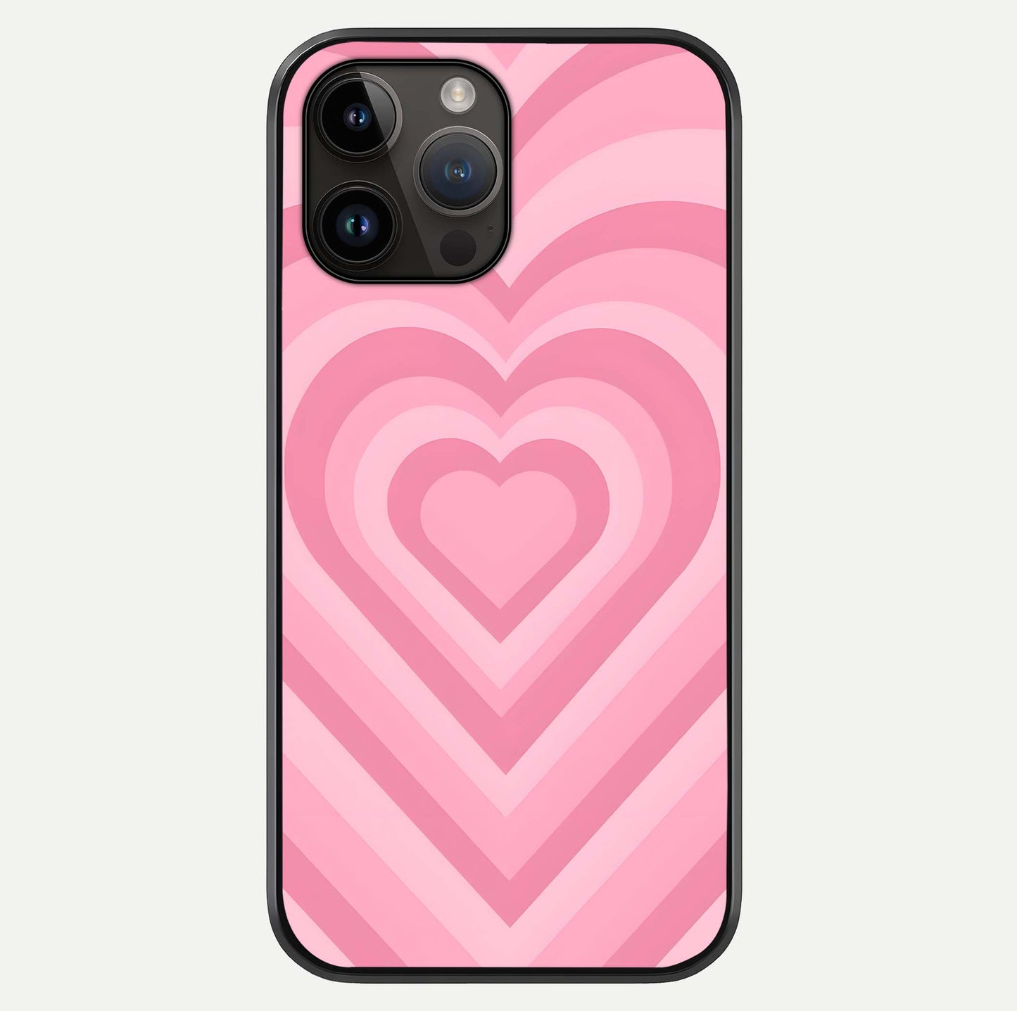 Blush Heart Waves iPhone 14 Pro Max glass phone case front view showcasing flowing heart wave patterns in soft blush tones