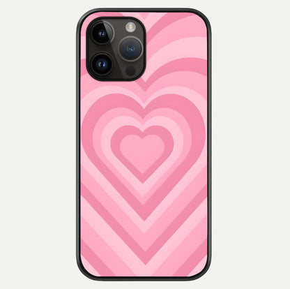 Blush Heart Waves iPhone 14 Pro Max glass phone case front view showcasing flowing heart wave patterns in soft blush tones
