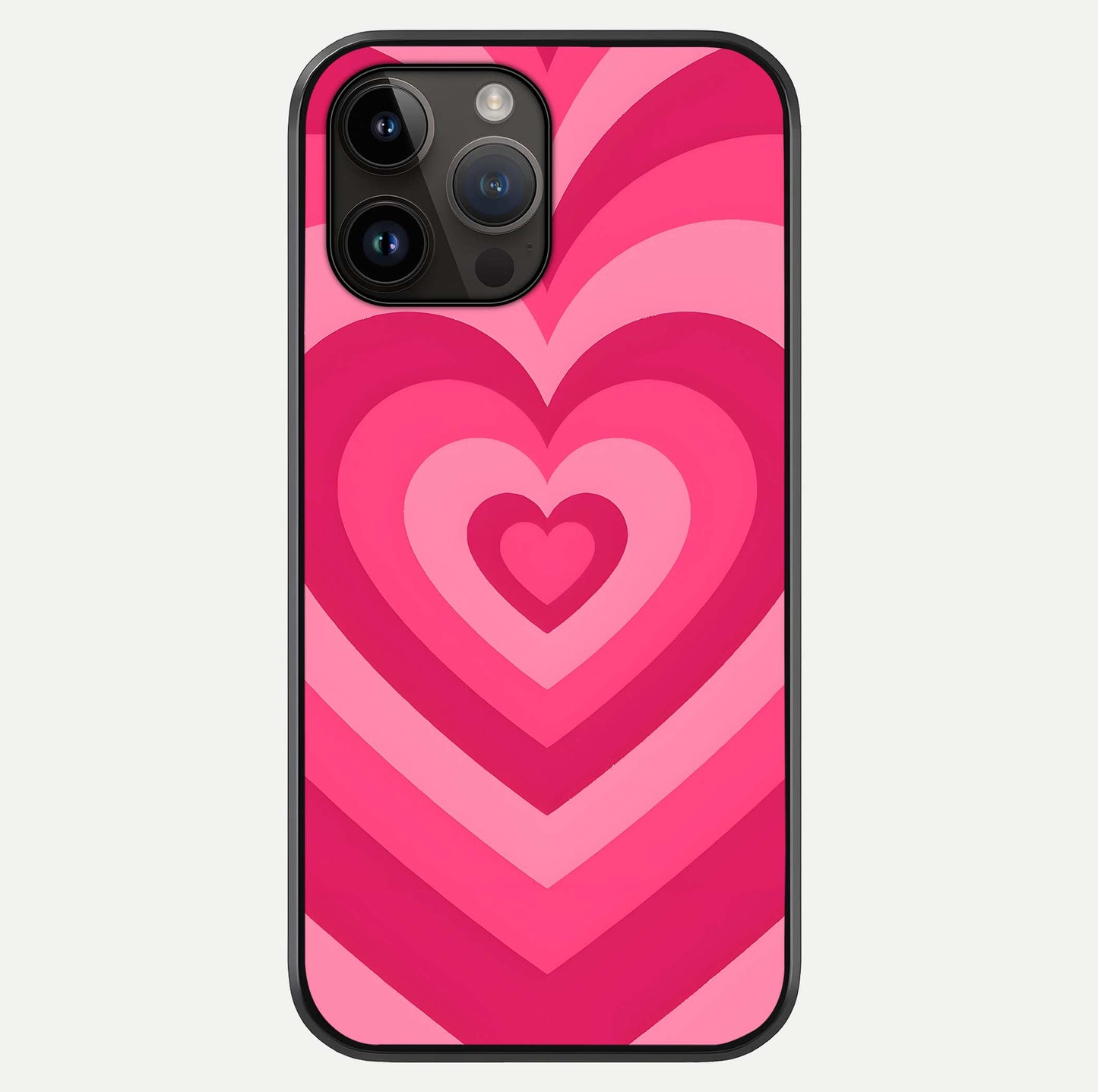 Layered Love Hearts iPhone 14 Pro Max glass phone case front view showcasing layered heart patterns with romantic aesthetic