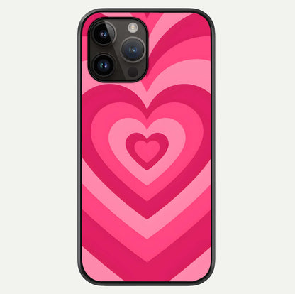 Layered Love Hearts iPhone 14 Pro Max glass phone case front view showcasing layered heart patterns with romantic aesthetic