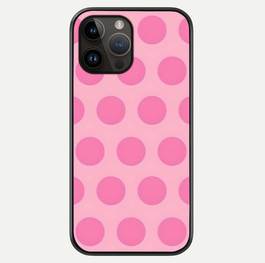 Sweet Dot Dreams iPhone 14 Pro Max glass phone case front view showcasing playful dot patterns with dreamy aesthetic