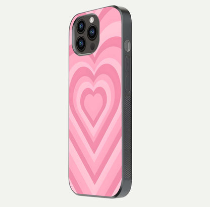 Blush Heart Waves iPhone 14 Pro Max glass phone case side profile view focusing on smooth edges and elegant wrap