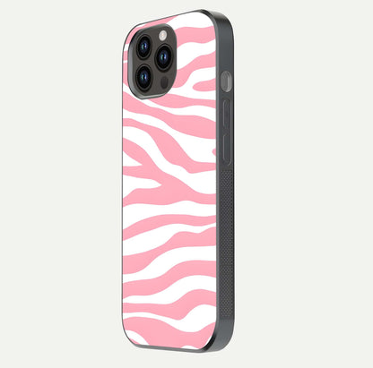 Blush Zebra Flow iPhone 14 Pro Max glass phone case side profile view focusing on sleek frame and seamless wrap
