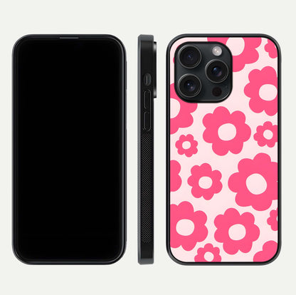 Blush Flower Pop iPhone 15 Pro glass phone case front and side layout view showing slim profile and full floral coverage