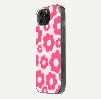 Blush Flower Pop iPhone 15 Pro glass phone case side profile view focusing on clean edges and seamless floral wrap
