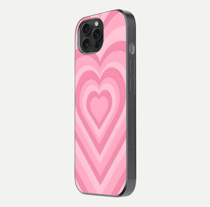 Blush Heart Waves iPhone 15 Pro glass phone case side profile view focusing on smooth edges and elegant wrap