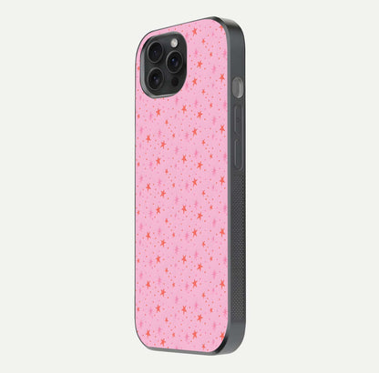 Cosmic Pink Sparkle iPhone 15 Pro glass phone case side profile view focusing on sleek edges and seamless wrap
