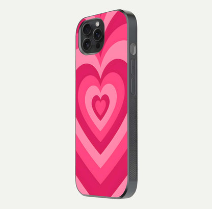 Layered Love Hearts iPhone 15 Pro glass phone case side profile view focusing on sleek edges and seamless wrap